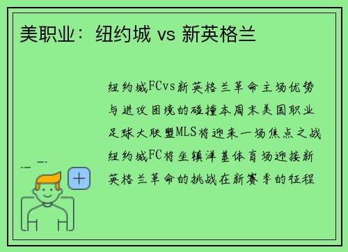 美职业：纽约城 vs 新英格兰